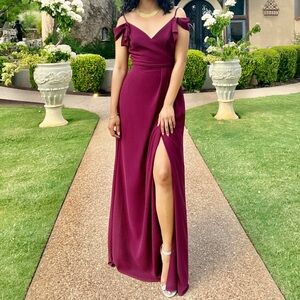 Chiffon Spaghetti Strap Backless Prom Dress Wine Color Size 2